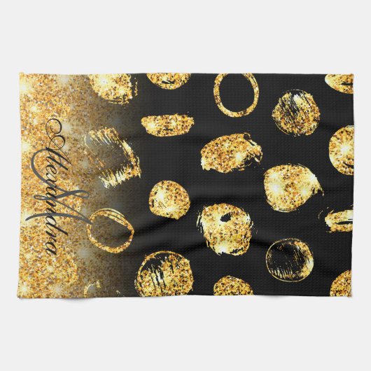 Linge De Cuisine Points de pinceau d'or (Horizontal)