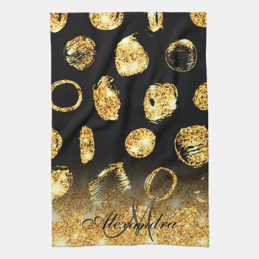 Linge De Cuisine Points de pinceau d'or (Vertical)