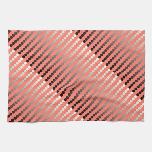 Linge De Cuisine Points de satin - corail et étain (Horizontal)