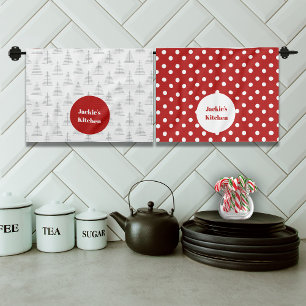 Linge De Cuisine Points et arbres de Noël Nom personnalisé