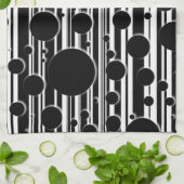 Linge De Cuisine Points et rayures noirs et blancs (Plié)