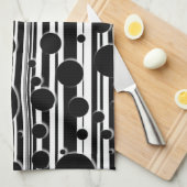 Linge De Cuisine Points et rayures noirs et blancs (Quart Plié)