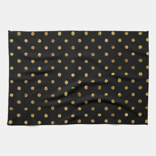 Linge De Cuisine Points fascinants et noirs d'or chic (Horizontal)