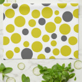 Linge De Cuisine points jaune gris sur fond blanc (Plié)