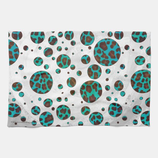 Linge De Cuisine Points Leopard Brown et Turquoise PrintPolka (Horizontal)