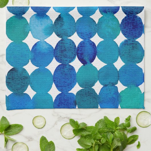 Linge De Cuisine Points motif - bleu et vert. (Plié)