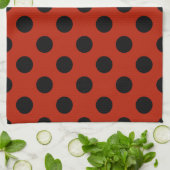 Linge De Cuisine Points noirs sur fond rouge (Plié)