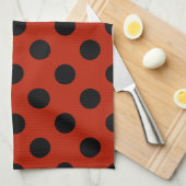 Linge De Cuisine Points noirs sur fond rouge (Quart Plié)
