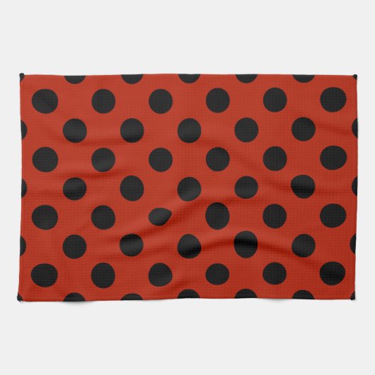 Linge De Cuisine Points noirs sur fond rouge (Horizontal)