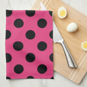 Linge De Cuisine Points noirs sur fuchsia (Quart Plié)