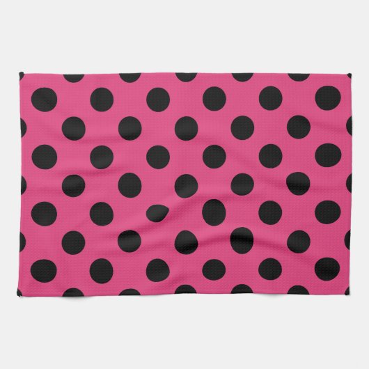 Linge De Cuisine Points noirs sur fuchsia (Horizontal)