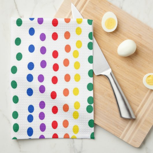 Linge De Cuisine Points Rainbow Candy en blanc (Quart Plié)