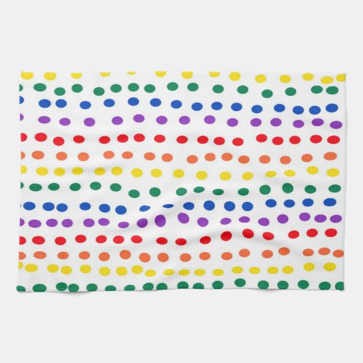 Linge De Cuisine Points Rainbow Candy en blanc (Horizontal)