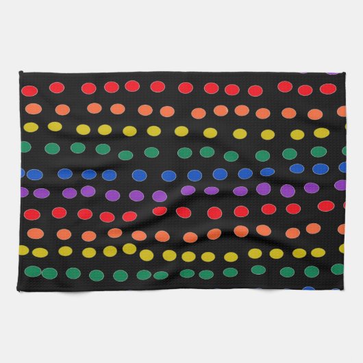 Linge De Cuisine Points Rainbow Candy sur noir (Horizontal)