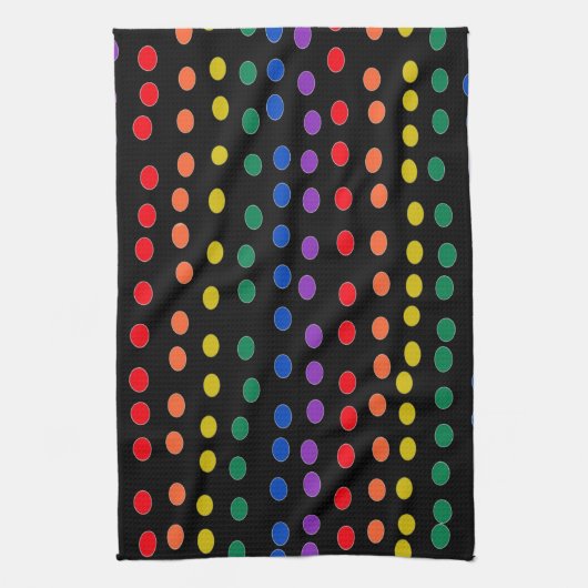 Linge De Cuisine Points Rainbow Candy sur noir (Vertical)