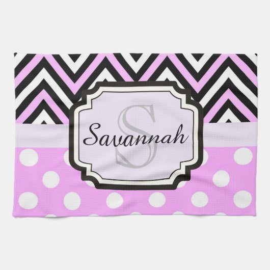 Linge De Cuisine Points roses et Chevrons (Horizontal)