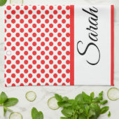 Linge De Cuisine Points rouges chic Écriture élégante Nom personnal (Plié)
