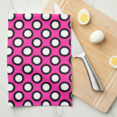 Linge De Cuisine Points tournés, fuchsia, noir et blanc (Quart Plié)