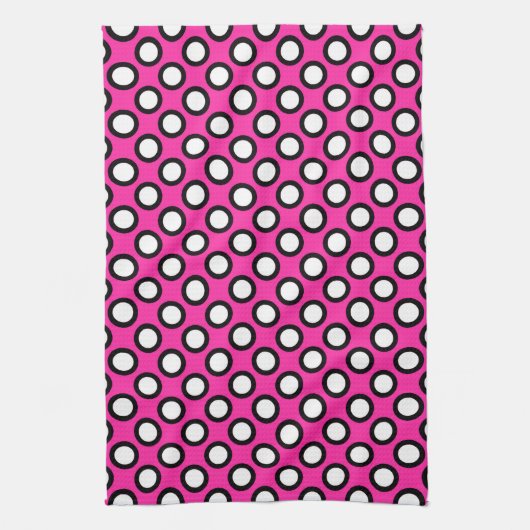 Linge De Cuisine Points tournés, fuchsia, noir et blanc (Vertical)