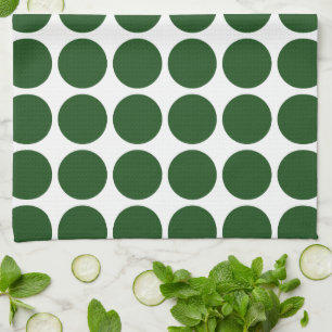 Linge De Cuisine Points verts sur fond blanc