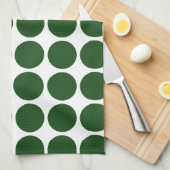 Linge De Cuisine Points verts sur fond blanc (Quart Plié)