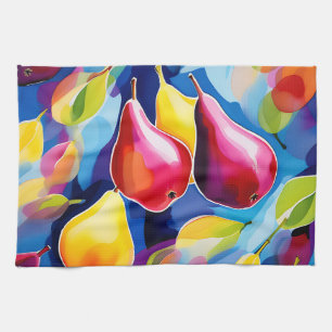 Linge De Cuisine Poires à l'aquarelle abstraite avec des coups de p