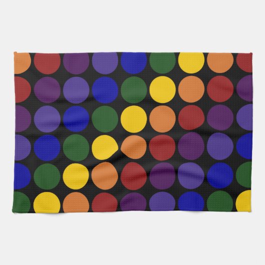 Linge De Cuisine Pois arc-en-ciel en noir (Horizontal)