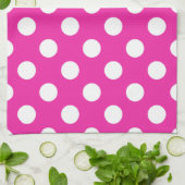 Linge De Cuisine Pois blancs sur fuchsia (Plié)