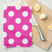 Linge De Cuisine Pois blancs sur fuchsia (Quart Plié)