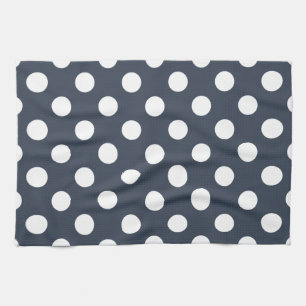 Linge De Cuisine Pois blancs sur gris bleu