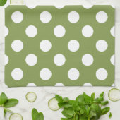 Linge De Cuisine Pois blancs sur vert olive (Plié)