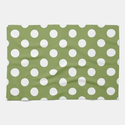 Linge De Cuisine Pois blancs sur vert olive (Horizontal)