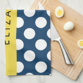 Linge De Cuisine Pois Bleus de la Marine, Motif Pot Polka, Votre No (Quart Plié)