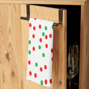Linge De Cuisine Pois de Noël vert et rouge