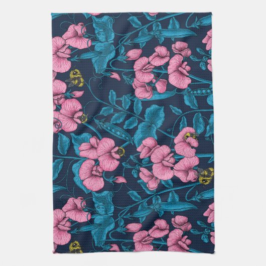 Linge De Cuisine Pois doux et bourdons, rose et bleu (Vertical)