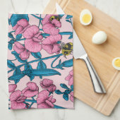 Linge De Cuisine Pois doux et bourdons, rose et bleu (Quart Plié)