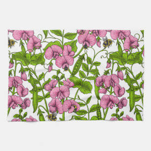 Linge De Cuisine Pois doux et bourdons, rose, vert et blanc