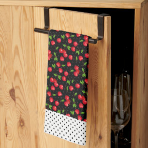 Linge De Cuisine Pois et cerises Rockabilly sur Noir