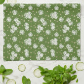 Linge De Cuisine Pois et marguerites - Blanc, Sable et Palm Green (Plié)