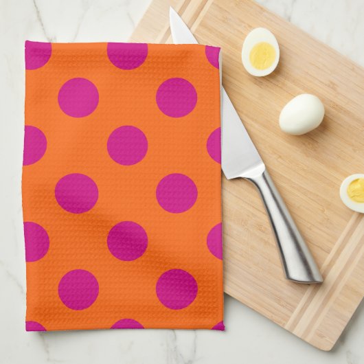 Linge De Cuisine Pois Fuchsia orange (Quart Plié)