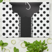 Linge De Cuisine pois noirs blancs monogrammes (Plié)