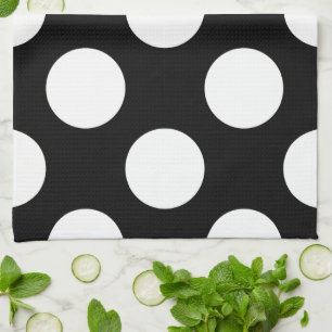 Linge De Cuisine Pois noirs et blancs, Motif Polka