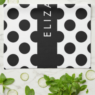 Linge De Cuisine Pois noirs et blancs, pointillés, Votre nom
