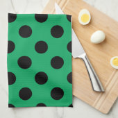 Linge De Cuisine Pois noirs sur vert frais (Quart Plié)