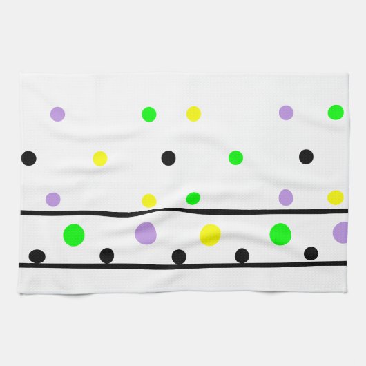 Linge De Cuisine Pois noirs violet jaune vert (Horizontal)
