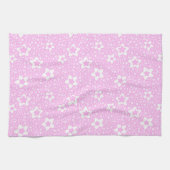 Linge De Cuisine Pois rétro rose chaud avec motif floral (Horizontal)
