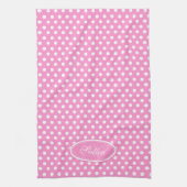 Linge De Cuisine Pois rose et blanc nom initial (Vertical)