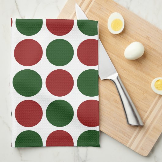 Linge De Cuisine Pois rouges et verts en blanc (Quart Plié)
