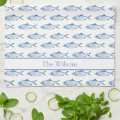 Linge De Cuisine Poisson aquarelle bleue nageant (Plié)