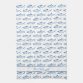 Linge De Cuisine Poisson aquarelle bleue nageant (Vertical)